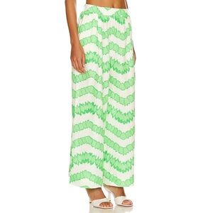 NWT RHODE Safia Wide Leg Pant in Green and White Watercolor Zig Zag - Size XS